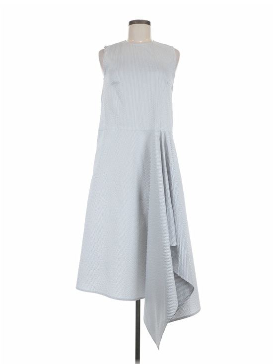 Mosaic Dresses & Skirts - Sleeveless Black & White Striped Fit-and-Flare Assymetrical Dress